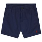 Baby Boys Navy Blue Logo Shorts, 1, hi-res