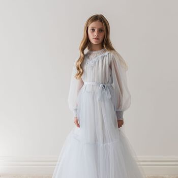 Girls Blue Tulle & Lace Dress
