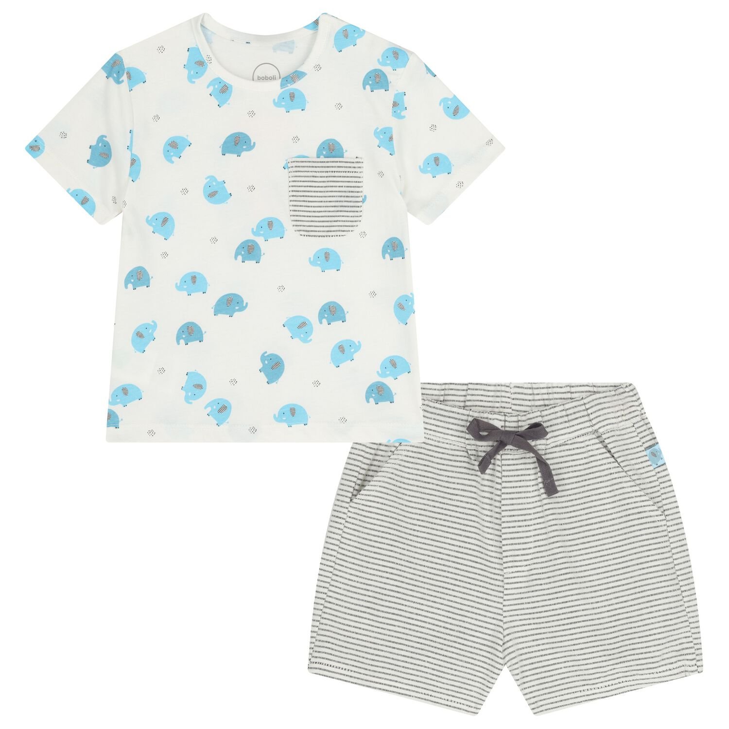 Baby Boys White & Grey Elephant Shorts Set, 1, hi-res