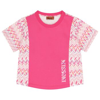 Girls White & Pink Logo Zig Zag T-Shirt