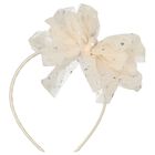Girls Beige Bow Gladys Headband , 1, hi-res