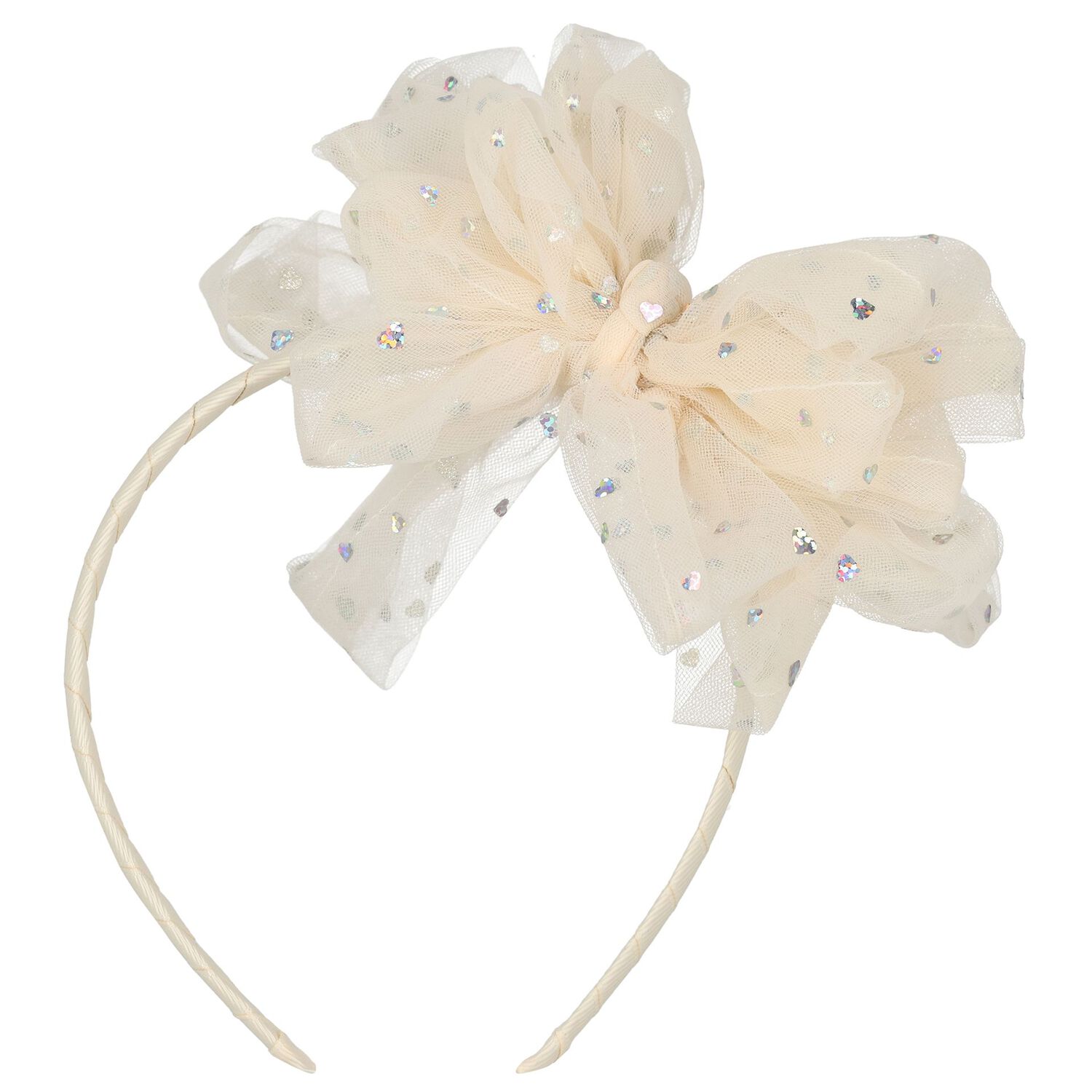 Girls Beige Bow Gladys Headband , 1, hi-res