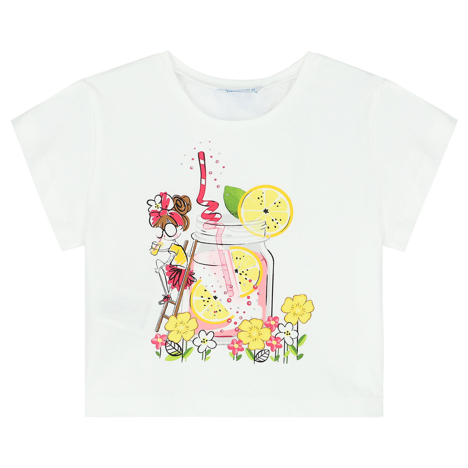 Girls Ivory & Pink Shorts Set, 1, hi-res