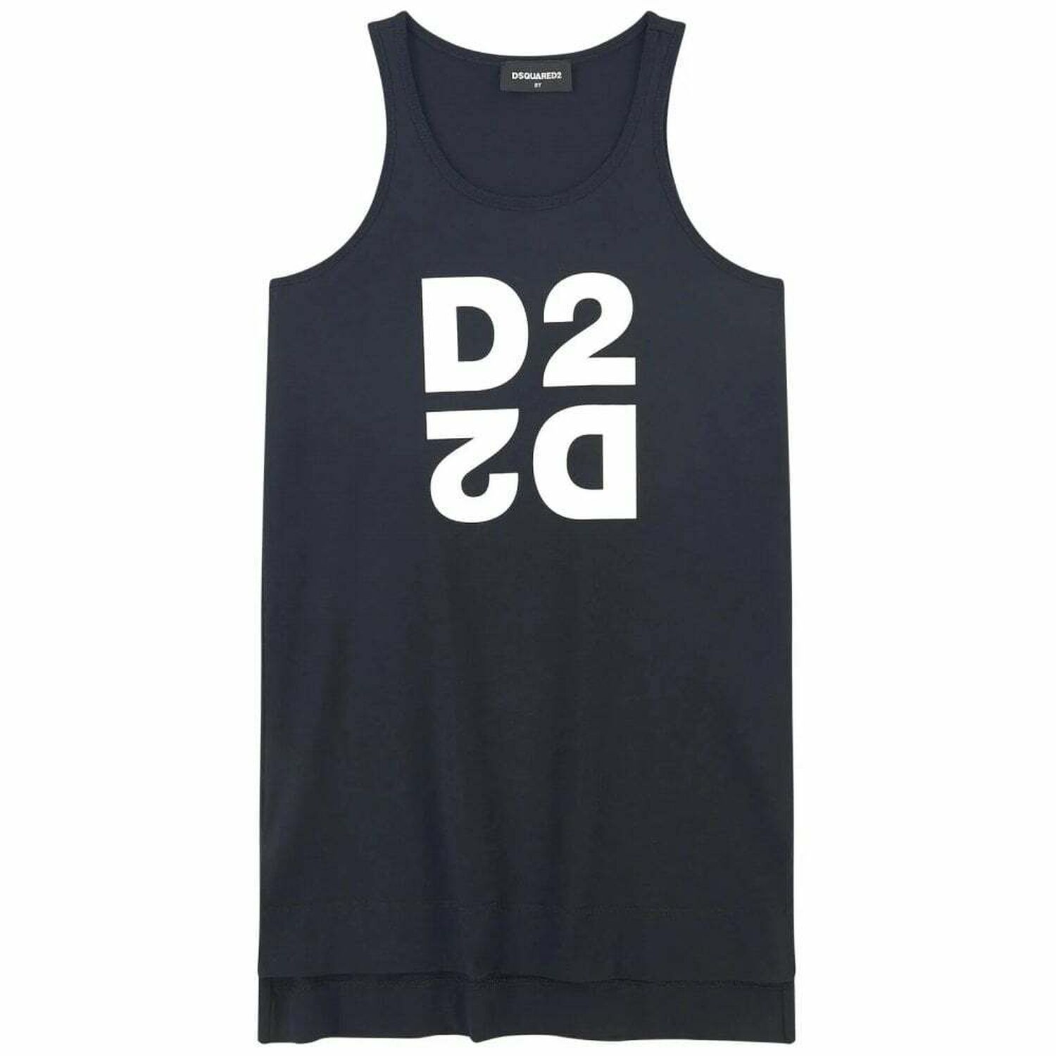 Girls Black Cotton Logo Dress, 1, hi-res