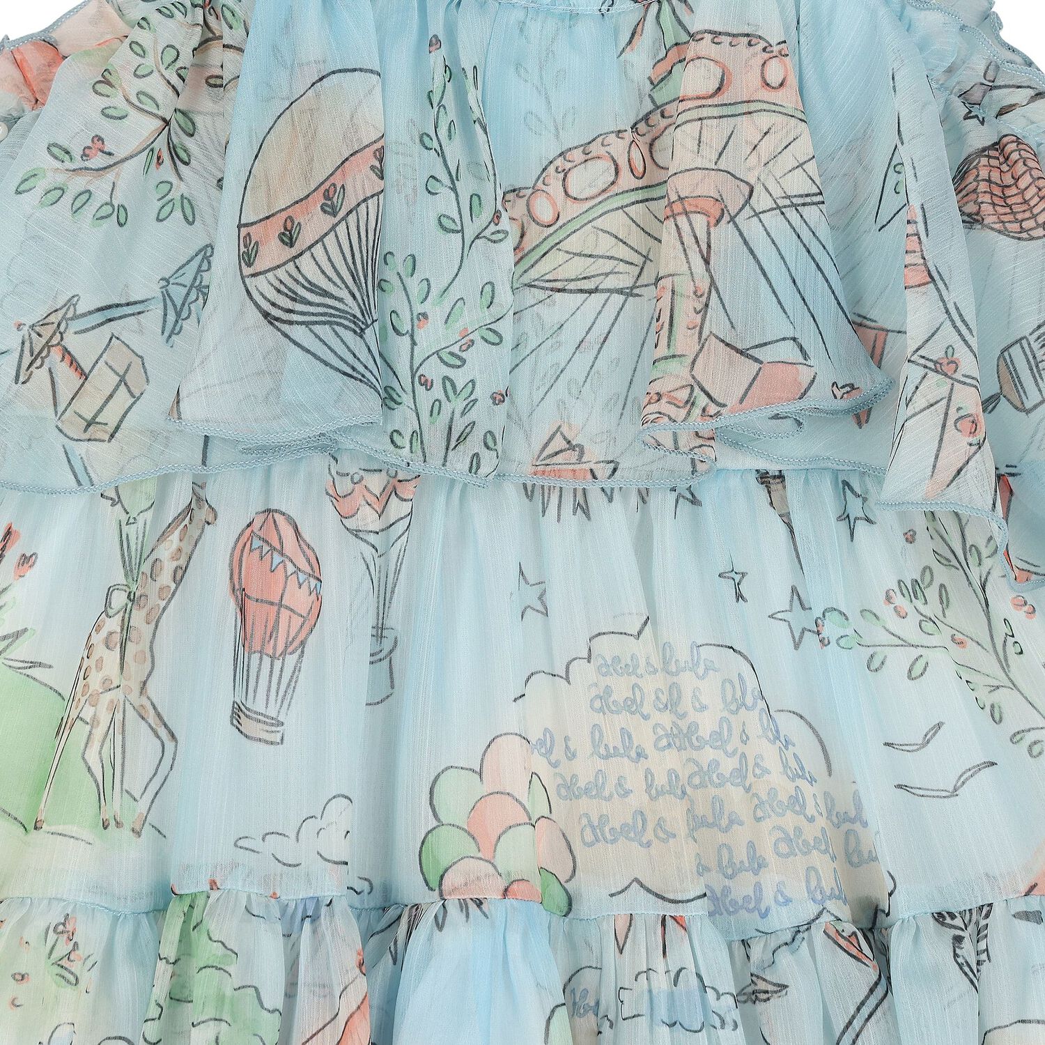 Girls Blue Chiffon Tiered Dress, 1, hi-res