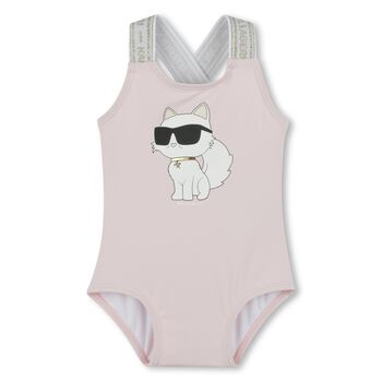 Girls Pink Logo Choupette Swimsuit