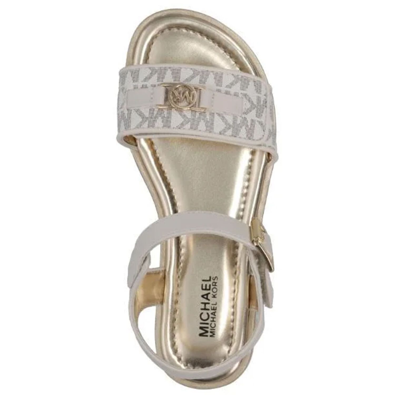 Girls Ivory & Gold Logo Sandals, 1, hi-res