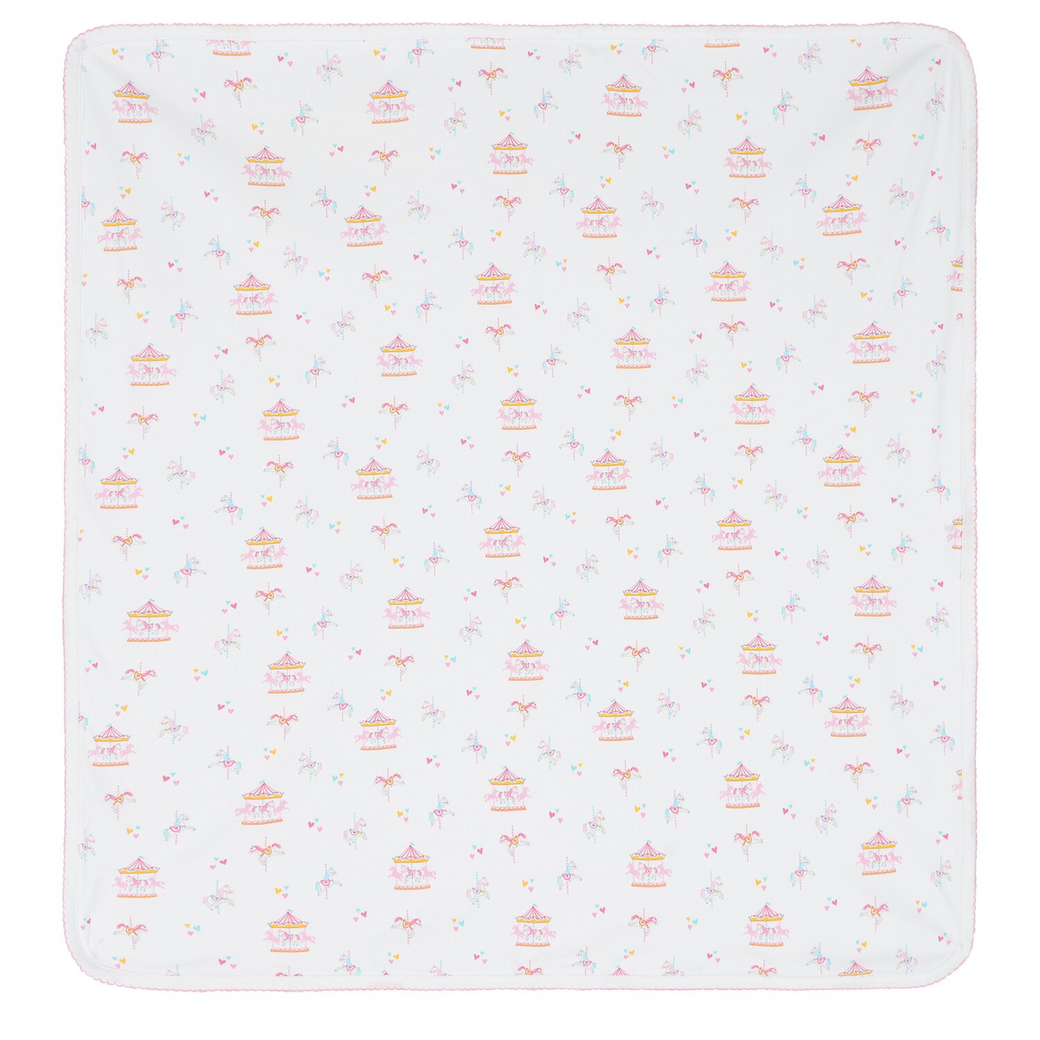 Baby Girls White & Pink Carousel Blanket, 1, hi-res