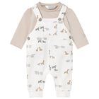 Ivory & Beige Animals Baby Dungaree Set, 1, hi-res
