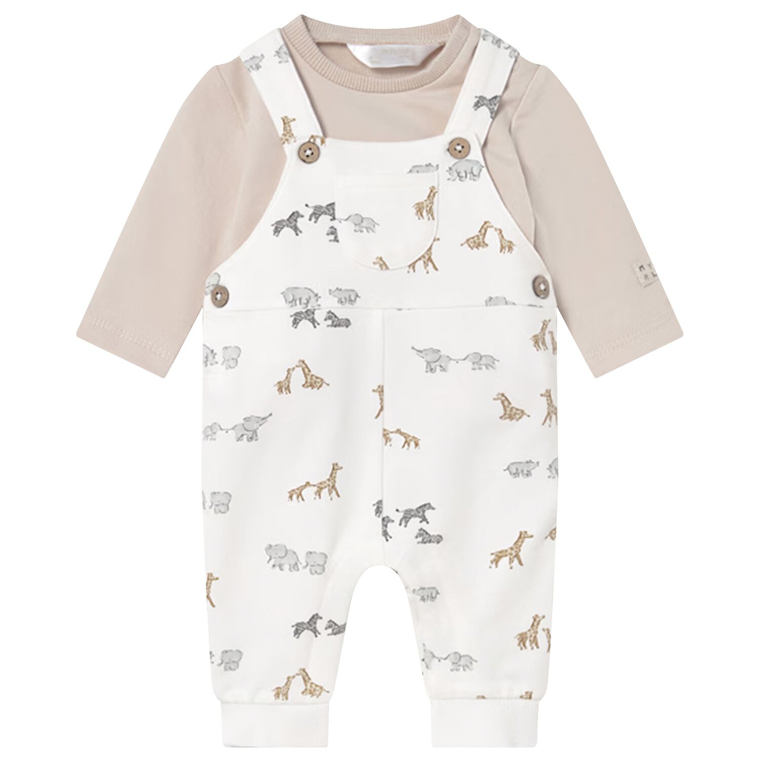 Ivory & Beige Animals Baby Dungaree Set, 1, hi-res