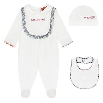 Baby Girls White Logo Babygrow Gift Set