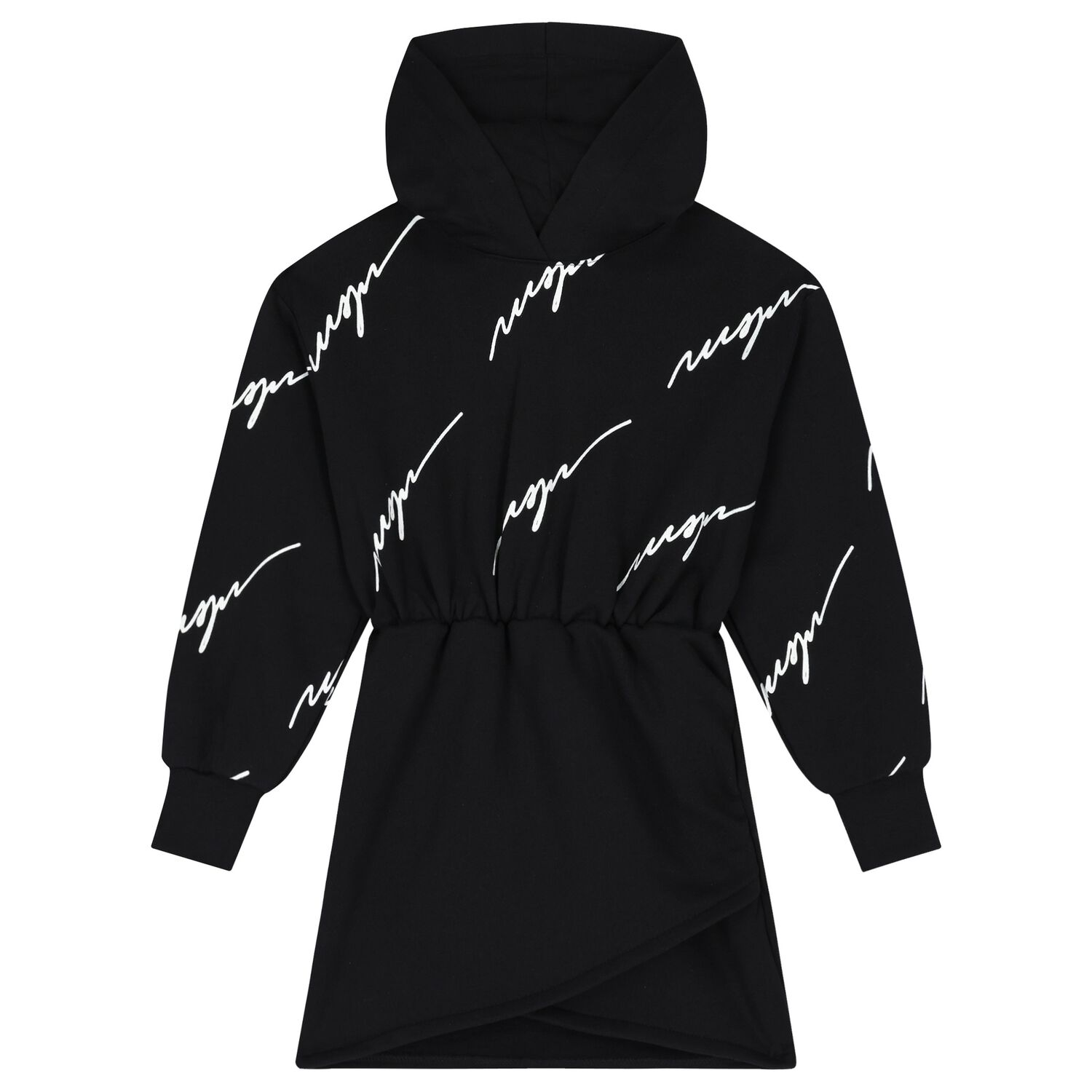 Girls Black Logo Hooded Dress, 1, hi-res