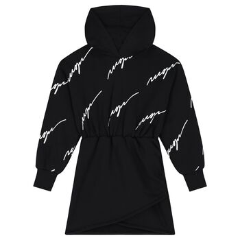 Girls Black Logo Hooded Dress