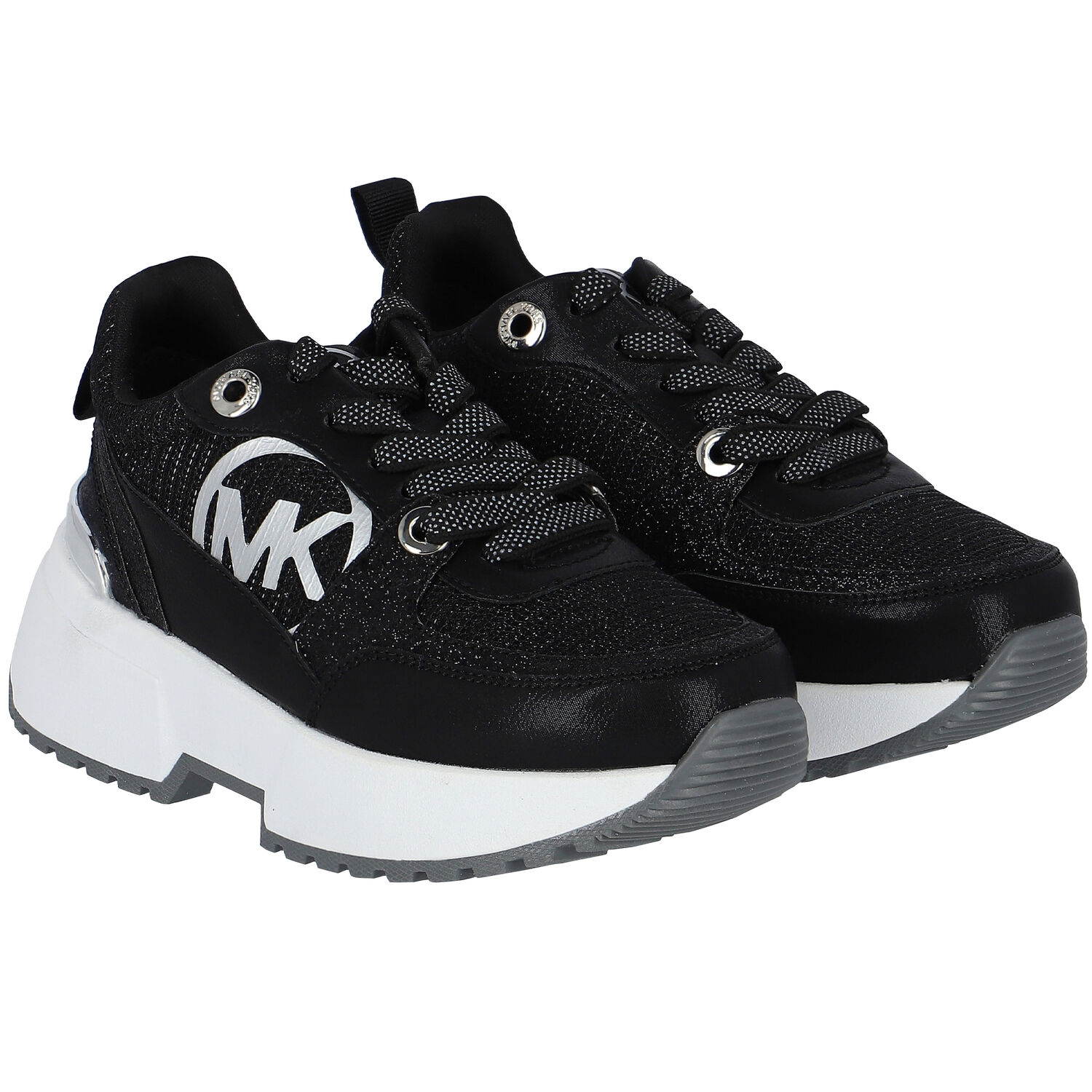 Black & Silver Logo Trainers, 1, hi-res