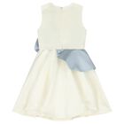 Girls Ivory & Blue Flower Satin Dress, 1, hi-res