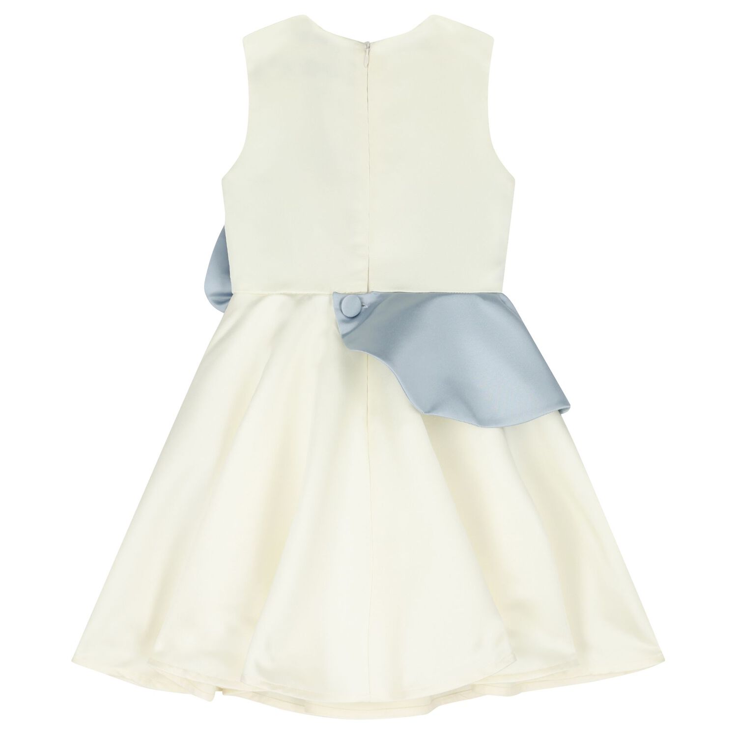 Girls Ivory & Blue Flower Satin Dress, 1, hi-res
