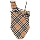 Girls Beige Check Swimsuit, 1, hi-res