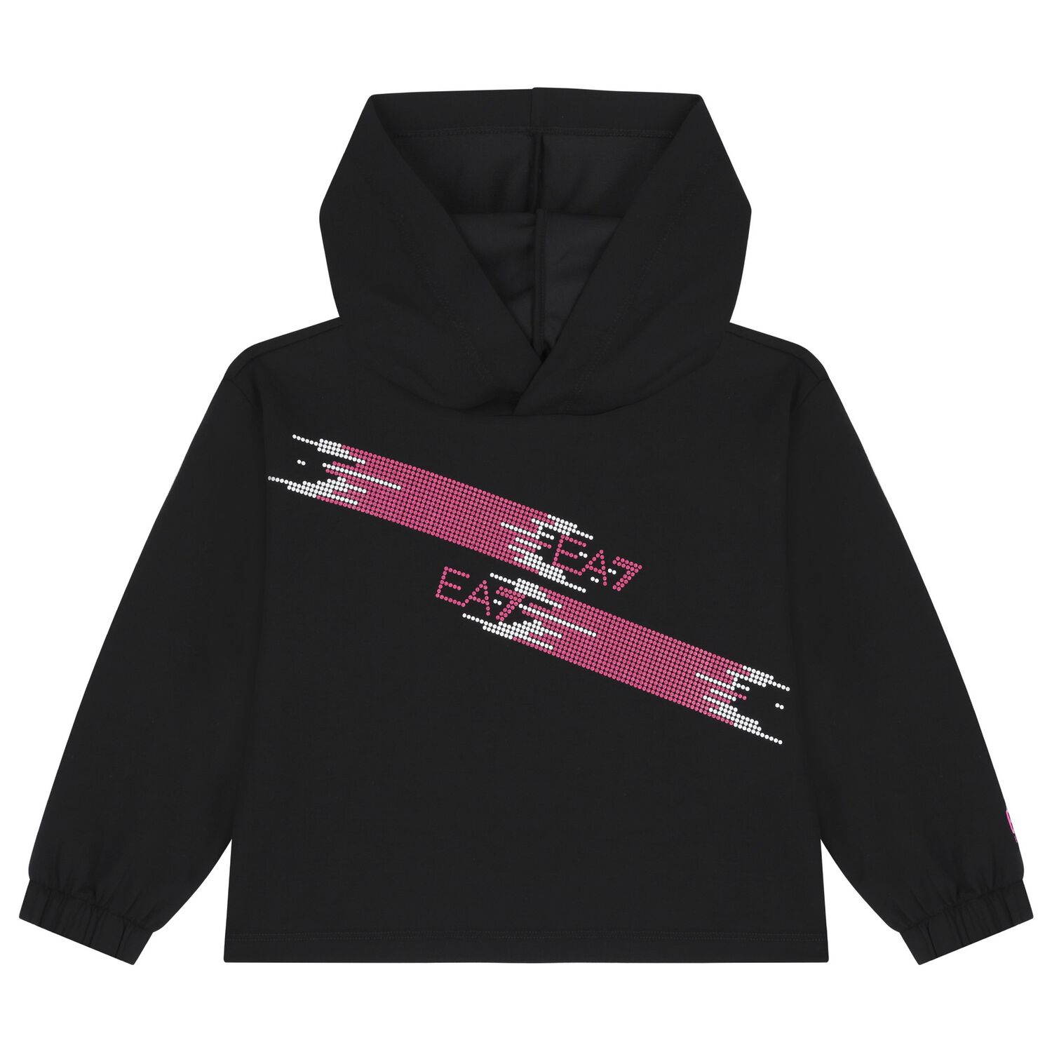 Girls Black Logo Hooded Top, 1, hi-res
