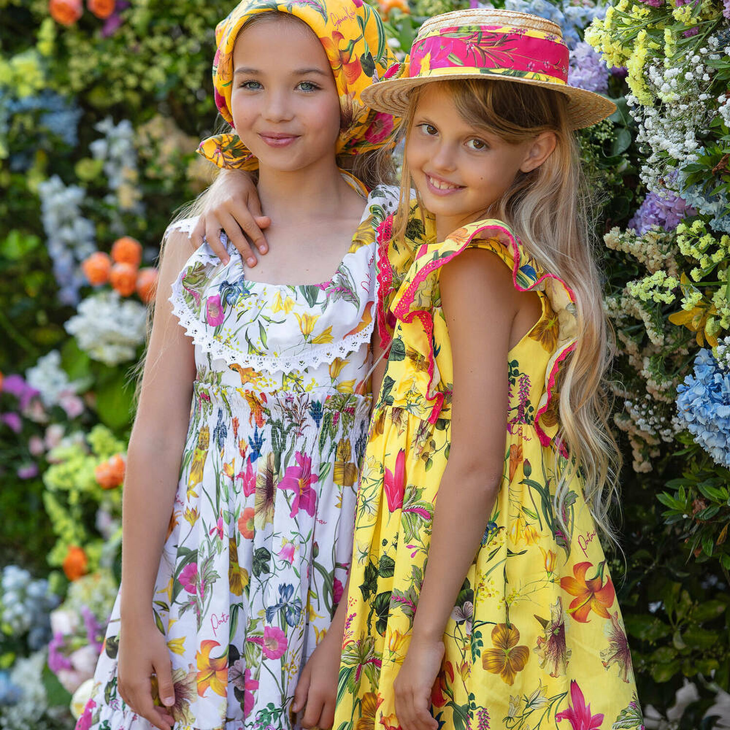 Girls Yellow Floral Dress, 1, hi-res