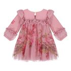 Baby Girls Pink Floral Ruffled Tulle Dress, 1, hi-res