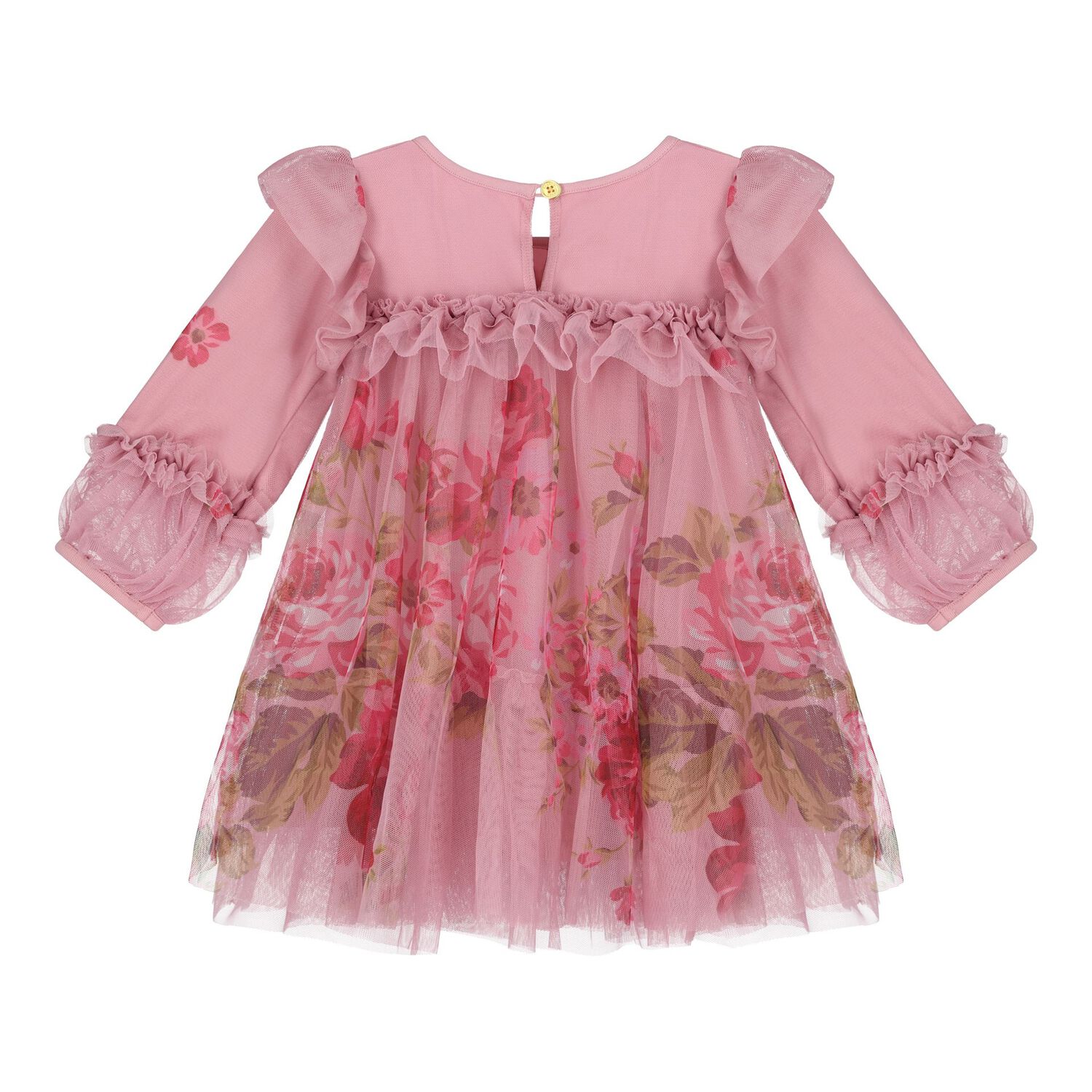 Baby Girls Pink Floral Ruffled Tulle Dress, 1, hi-res