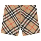 Boys Beige Check Swim Shorts, 1, hi-res