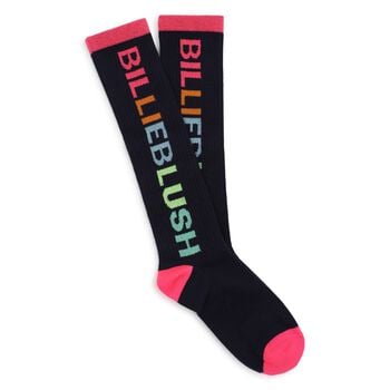 Girls Navy Blue & Pink Logo Socks