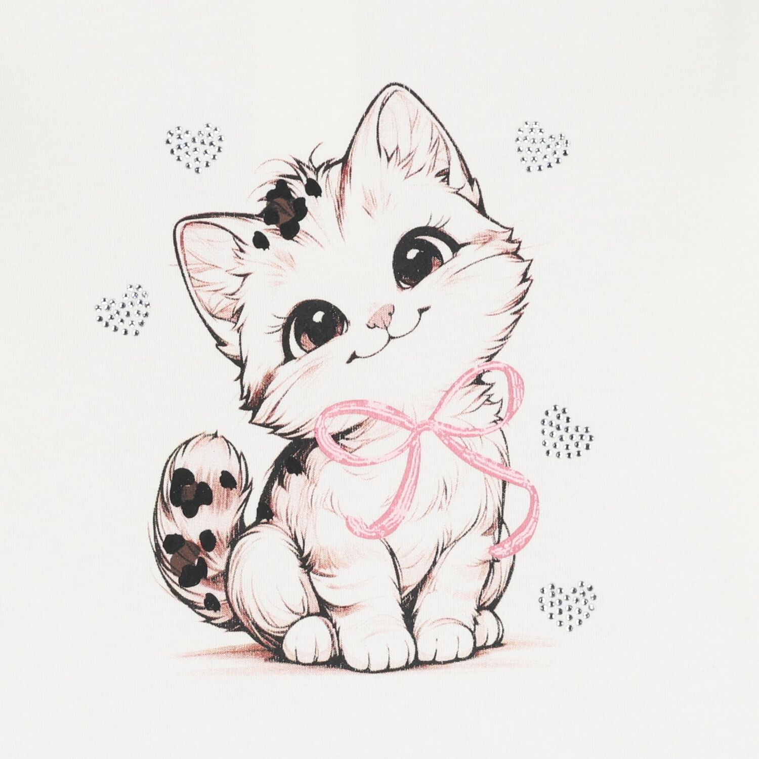 Girls Ivory Cat Long Sleeve Top, 1, hi-res