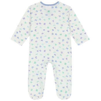 Baby Boys Ivory & Blue Letters Babygrow