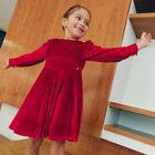 Girls Red Long Sleeve Dress, 1, hi-res