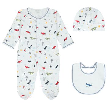 Baby Boys White Airplane Babygrow Gift Set