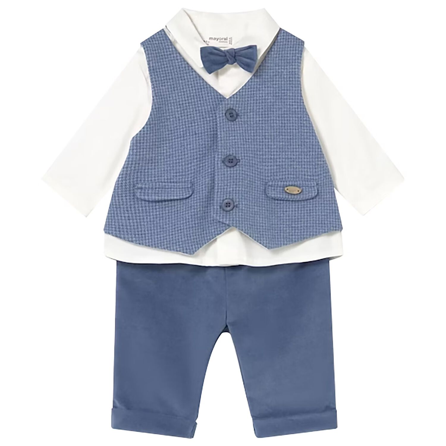 Baby Boys White & Blue Waistcoat Suit, 1, hi-res