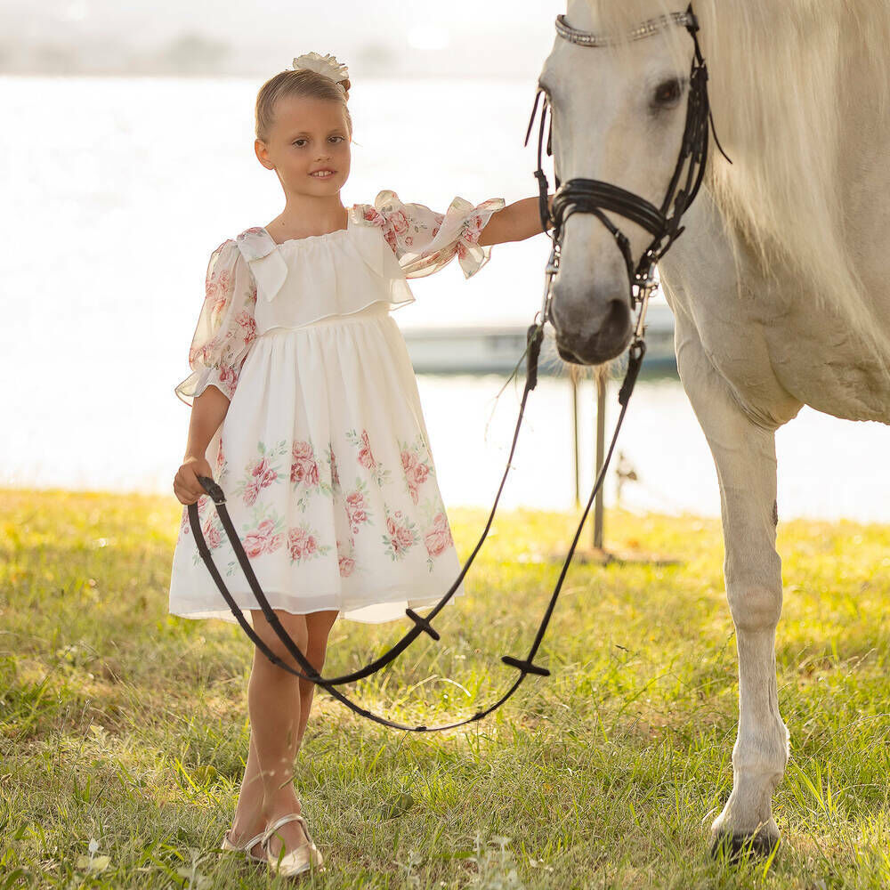 Patachou Girls White Floral Chiffon Dress Junior Couture UK
