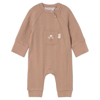 Beige Balloon Motif Ribbed Baby Romper