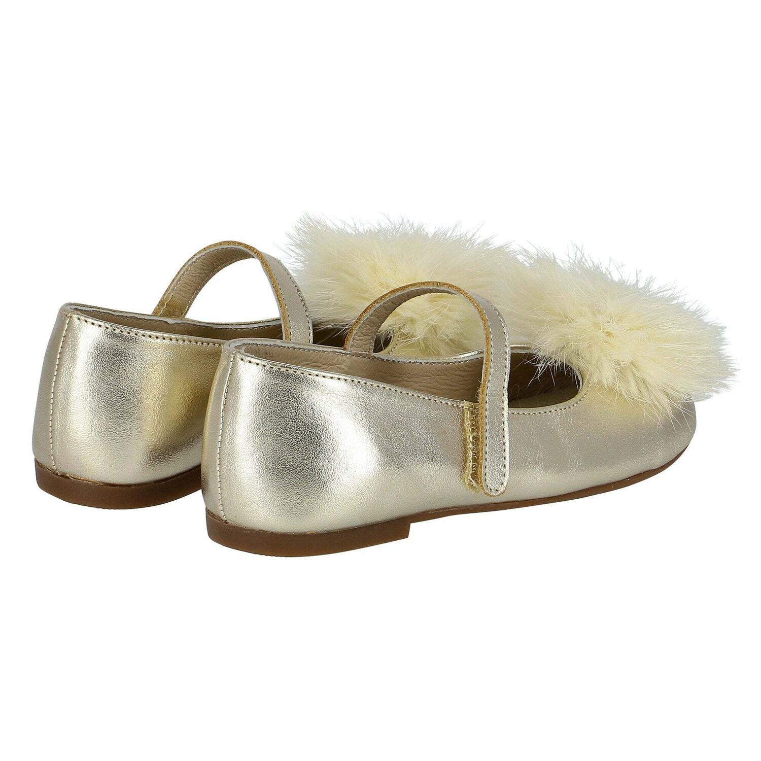 Girls Gold Fur Leather Shoes, 1, hi-res