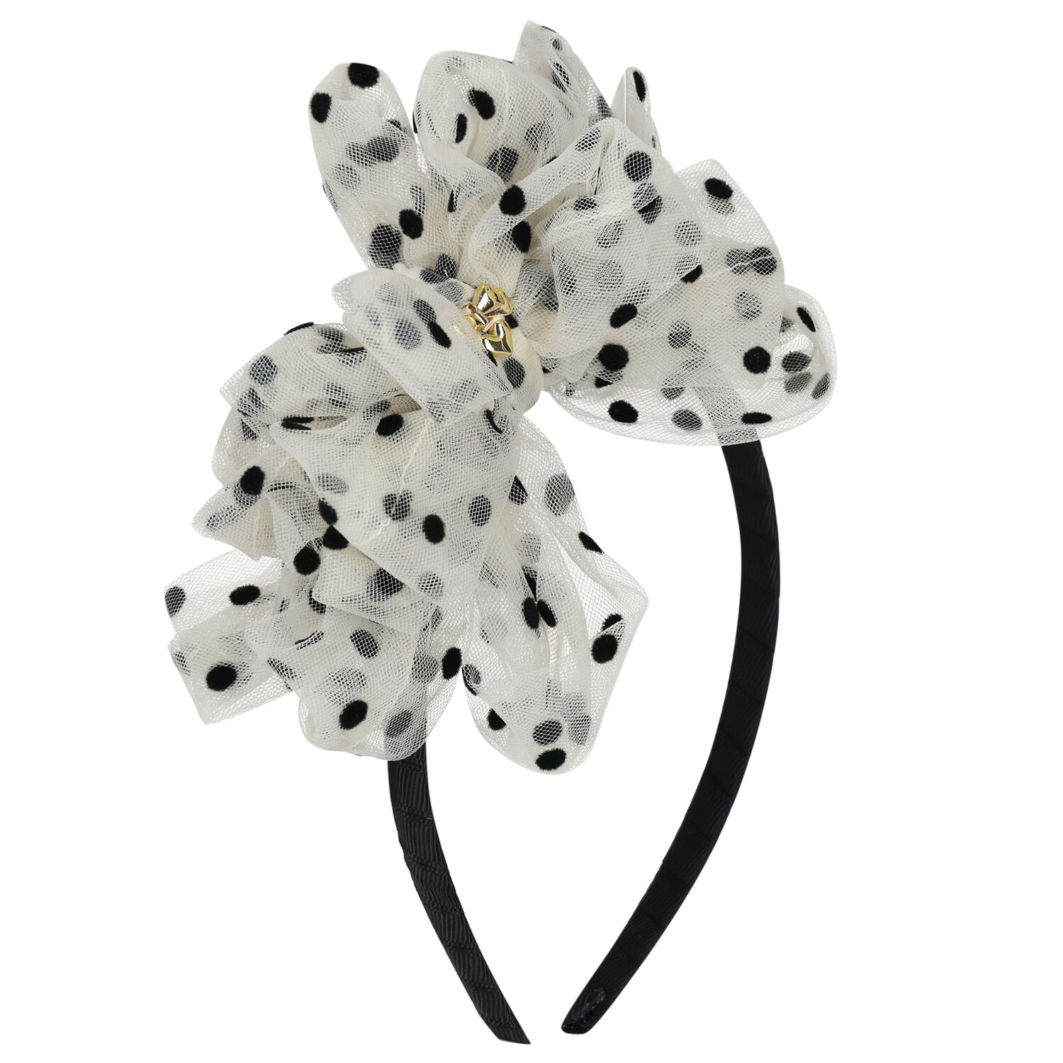 Girls Ivory & Black Bow Gladys Headband , 2, hi-res