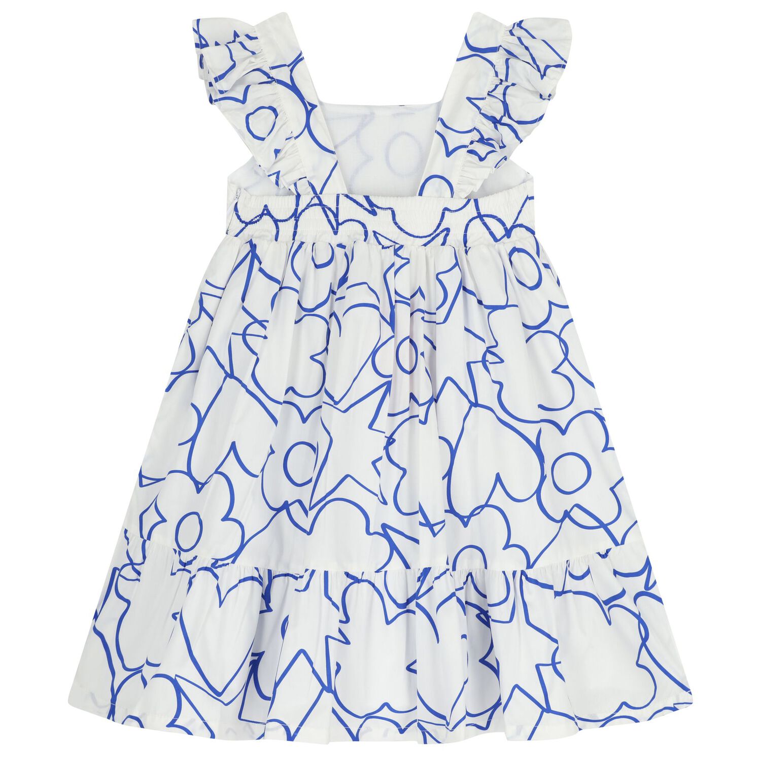 Girls White & Blue Flower Dress, 1, hi-res