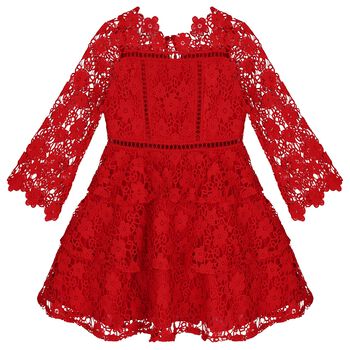 Girls Red Foral Lace Dress 