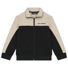 Boys Beige & Black Logo Zip Up Top, 1, hi-res