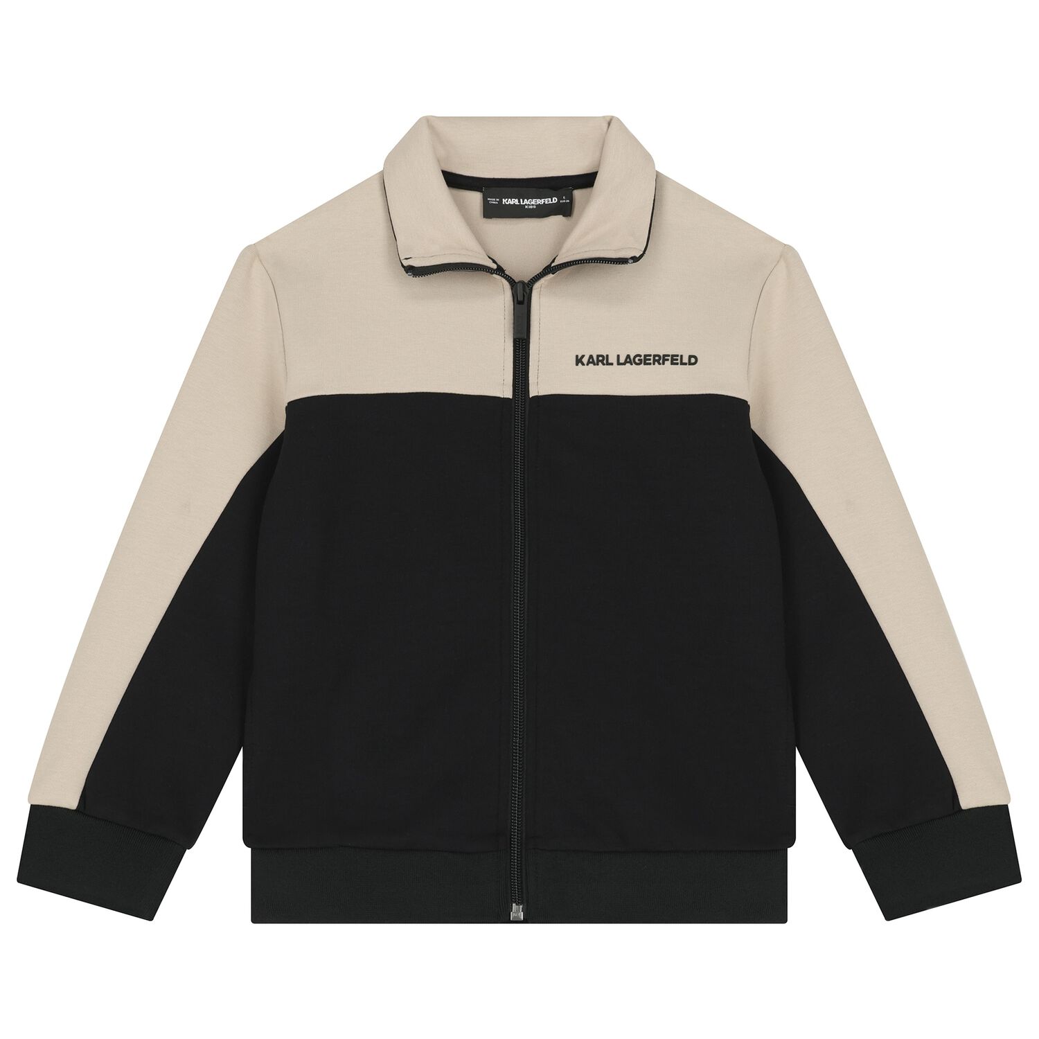Boys Beige & Black Logo Zip Up Top, 1, hi-res