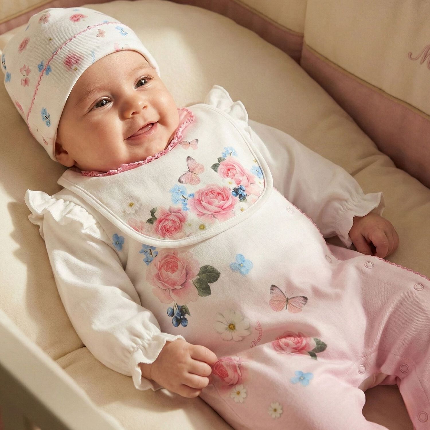 Baby Girls White & Pink Floral Babygrow Gift Set, 1, hi-res