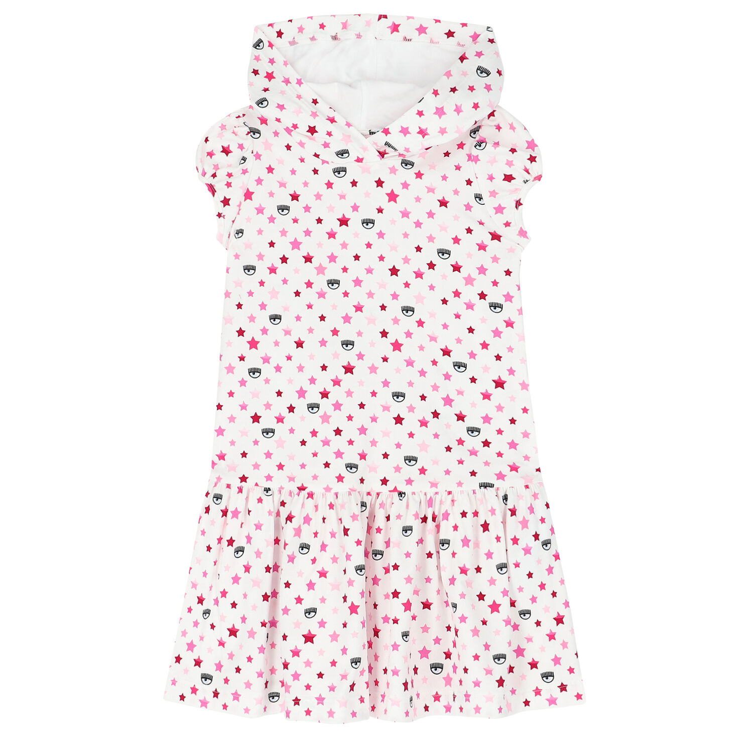 Girls White & Pink Logo Hooded Dress, 1, hi-res image number null