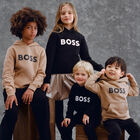 Boys Beige Logo Hooded Top, 1, hi-res