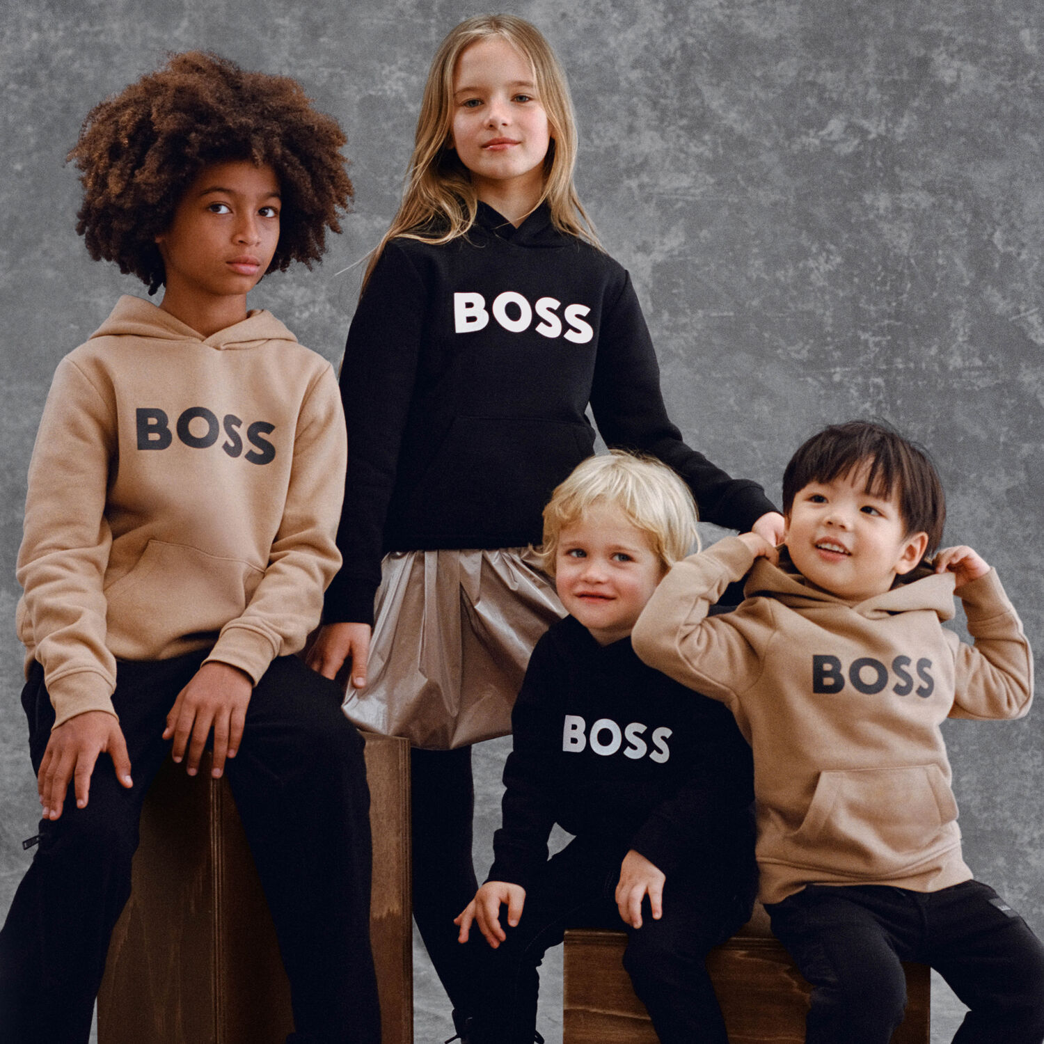 Boys Beige Logo Hooded Top, 1, hi-res image number null