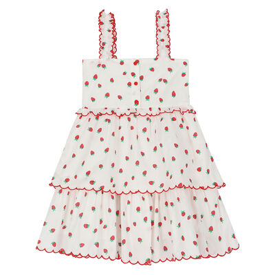 Girls White & Red Strawberry Dress