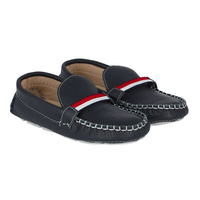 Boys Navy Leather Loafers