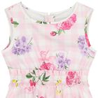 Girls Pink & White Floral Gingham Dress, 2, hi-res