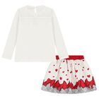 Girls Ivory & Red Bow Skirt Set, 1, hi-res