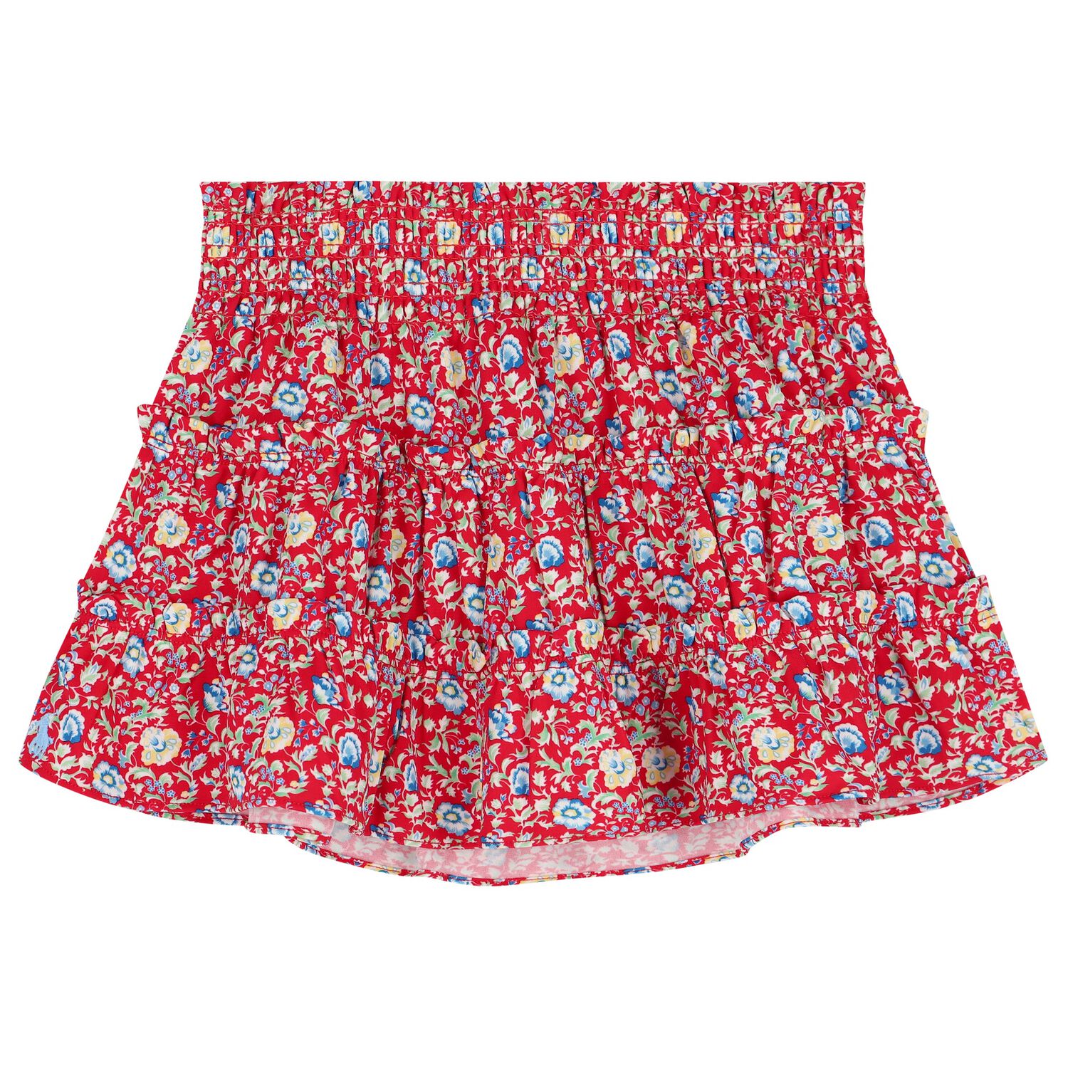 Girls Red Floral Tiered Skirt, 1, hi-res