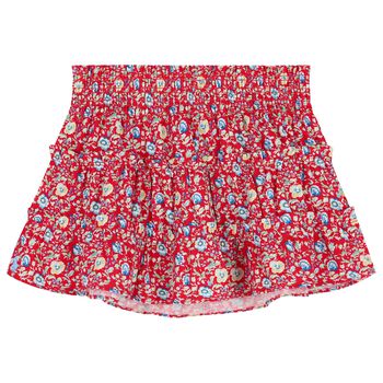 Girls Red Floral Tiered Skirt